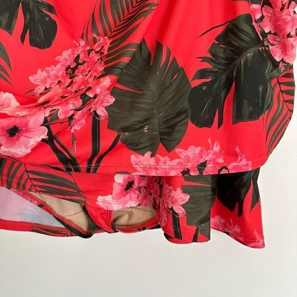 Cacique by Lane Bryant Faux-Wrap Swim Skirt in Coral Botanical Floral - Picture 9 of 10